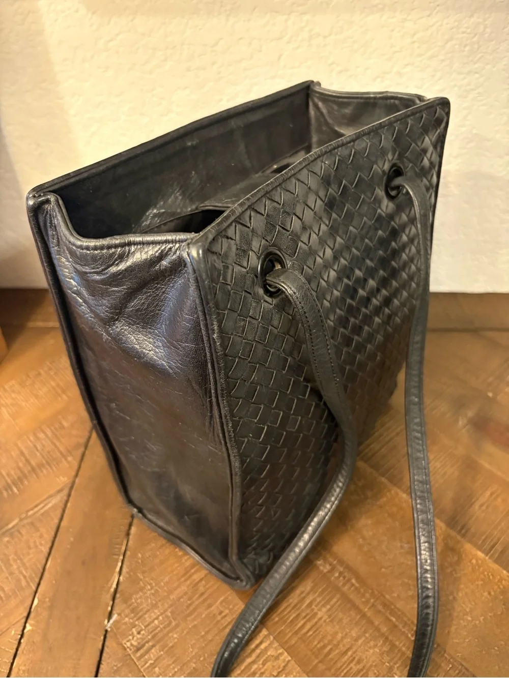 Enzo Angiolini Black Woven Leather Shoulder Tote Bag Vintage